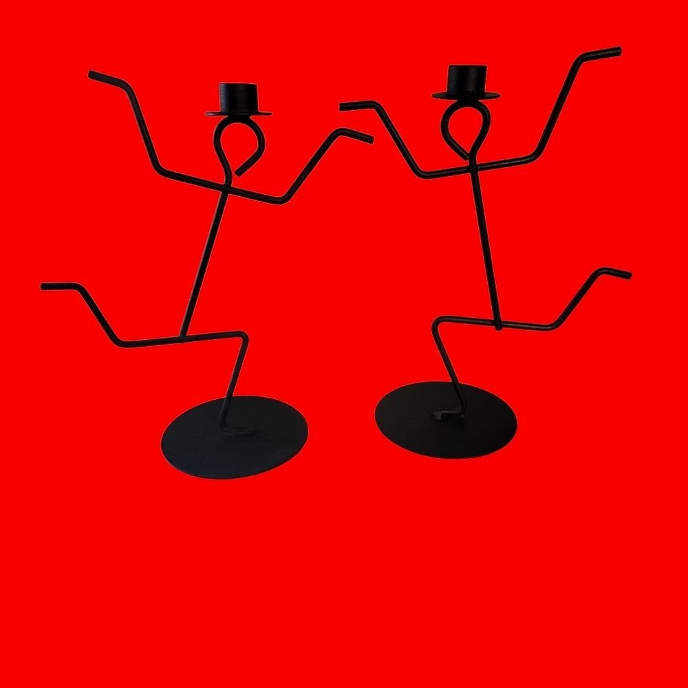 Pair of Vintage Postmodern Sculptural Stick‎ Figure Candlestick Holders